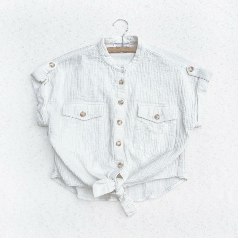 Cotton Button Tie Crop Top (S/M)
